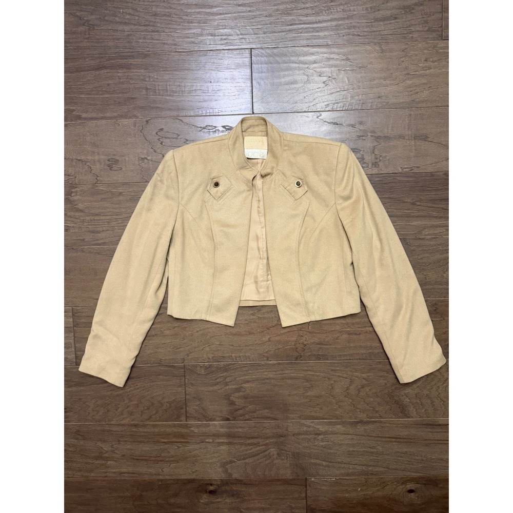 Vintage Alberto Makali Cache Tan Faux Suede Cropped Bolero Jacket Open Front Tan